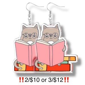 Cat & Book Dangling Acrylic Statement Earrings